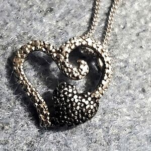 Black Diamond & Diamond Heart Pendant Necklace Rhodium Plated Sterling Silver